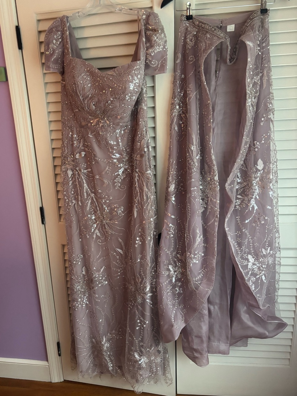 Beaded Mauve Wedding Guest or Mother of the Bride Dress with Cape Skirt